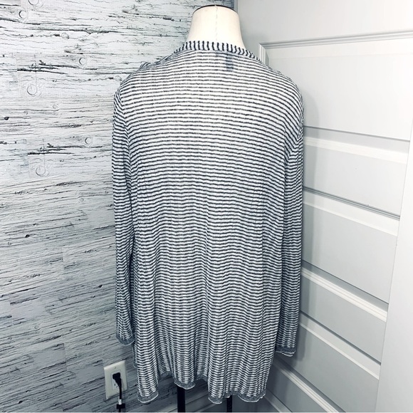 EILEEN Fisher Organic Linen Blend Striped Open Cardigan Sweater White Gray 1-2XL - Picture 7 of 13